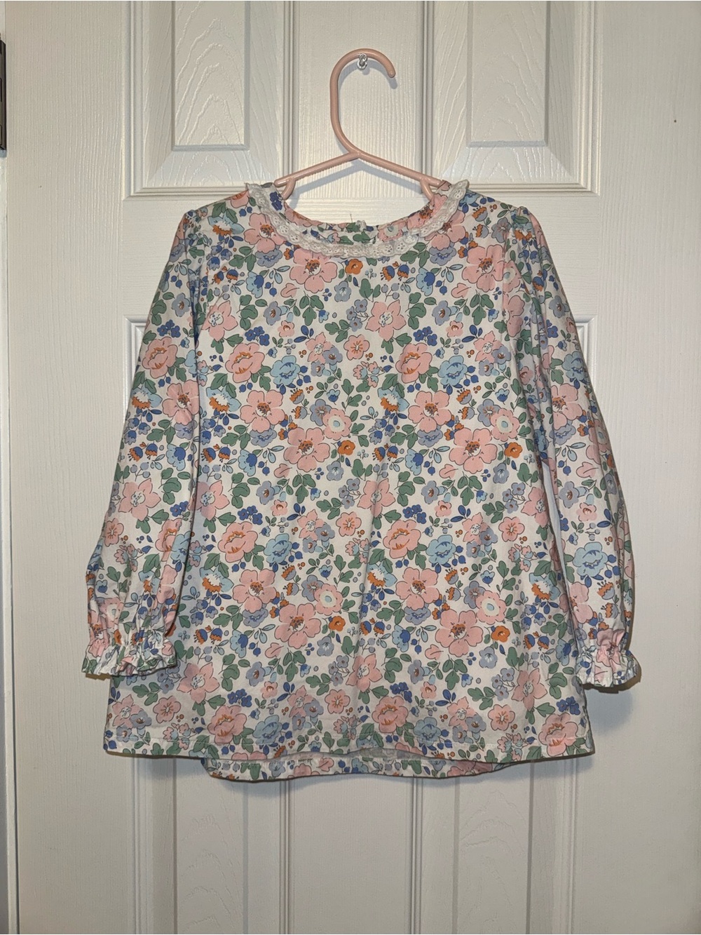 Cecil And Lou Floral Long-Sleeve Blouse in Pastel Pink & Blue